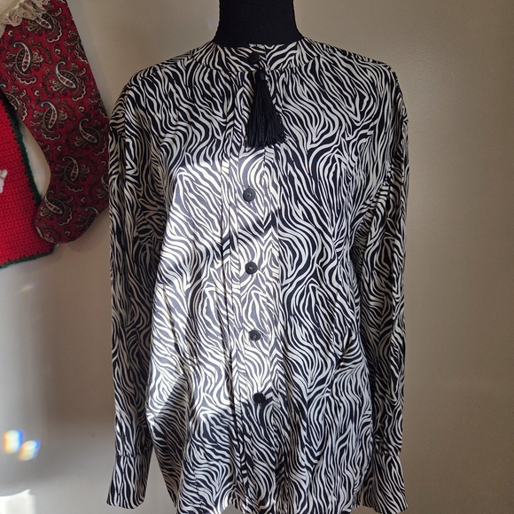 Vintage Escada Black and White Zebra Silk Blouse - Picture 2 of 5